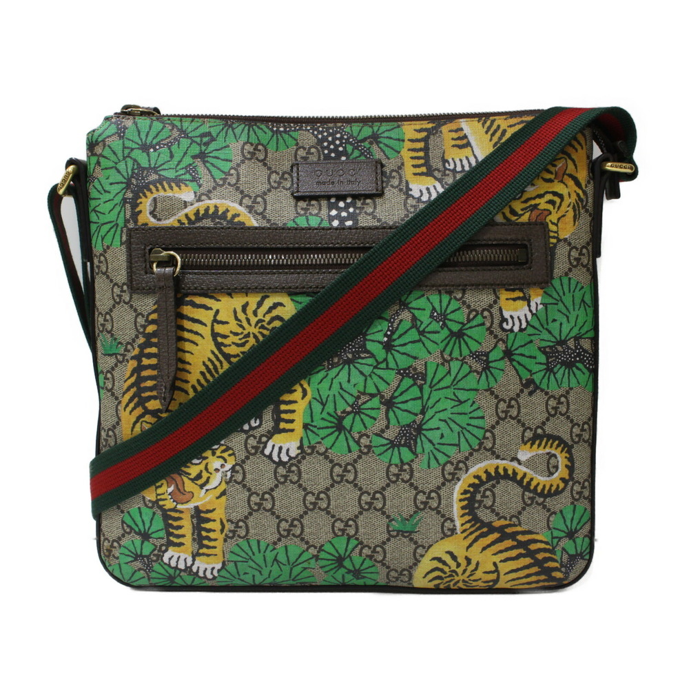 GUCCI Bengal Tiger Shoulder Bag GG Supreme Leather Beige Tan Multicolored